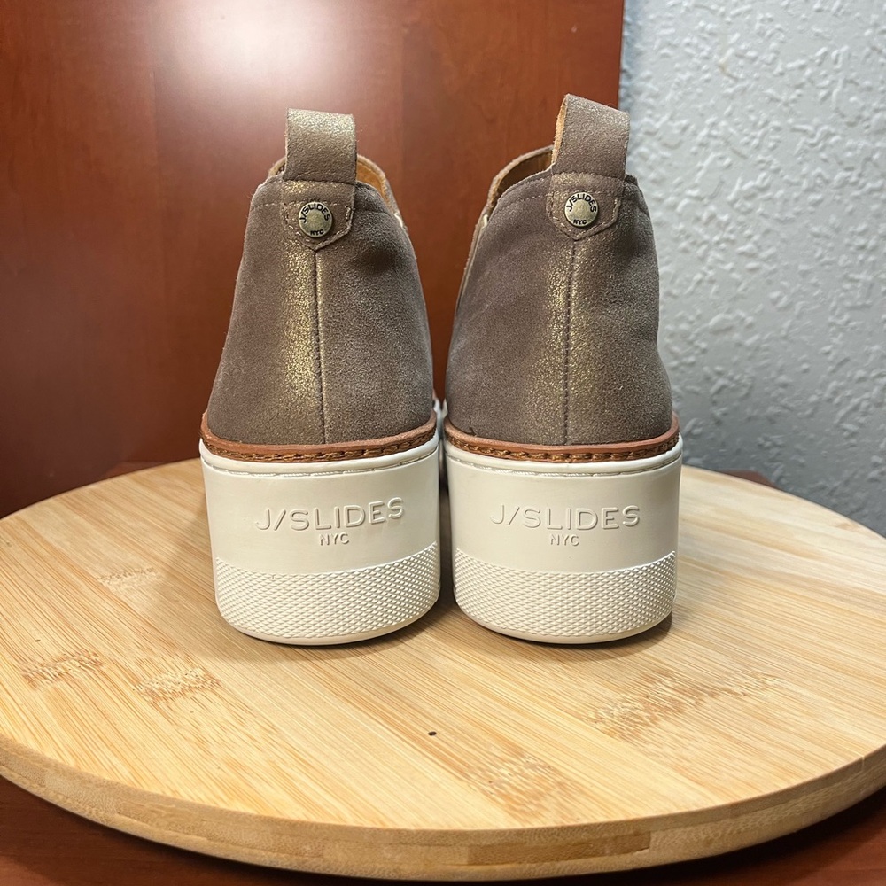 🔥 LIKE NEW J/SLIDES MIKA BRONZE BRUSH SEUDE PLATFORM SNEAKERS WOMENS SIZE 6.5 - Picture 4 of 9